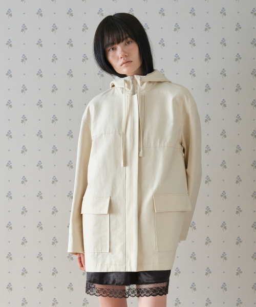 HOODED HALF TRENCH_CREAM