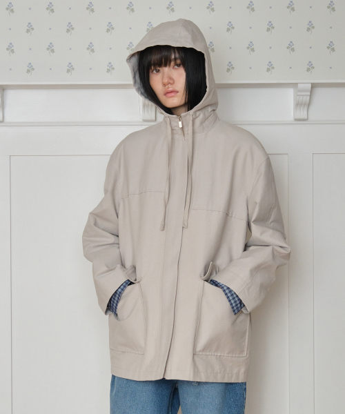 HOODED HALF TRENCH_GREY