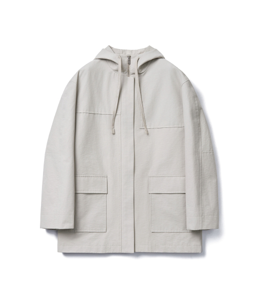 HOODED HALF TRENCH_GREY