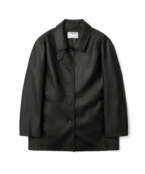 FAUX LEATHER HALF JACKET_BLACK