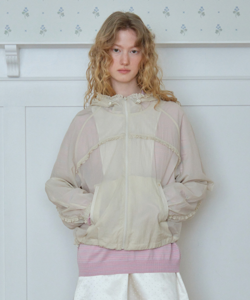 SHEER FRILLED WINDBREAKER_BUTTER