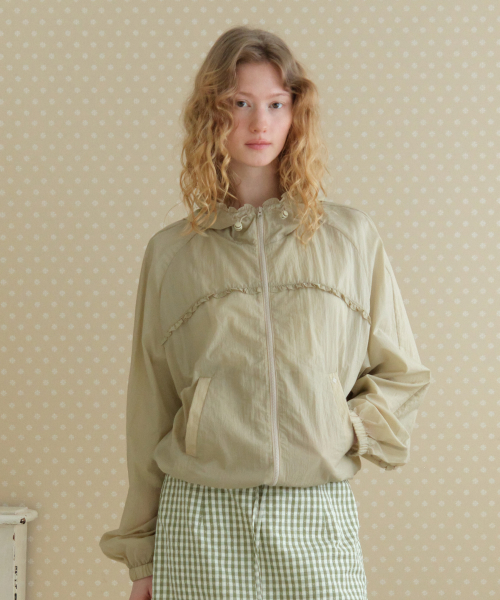 SHEER FRILLED WINDBREAKER_KHAKI