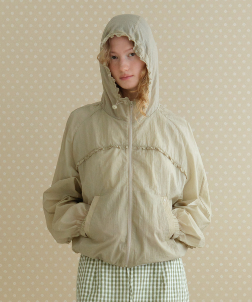 SHEER FRILLED WINDBREAKER_KHAKI