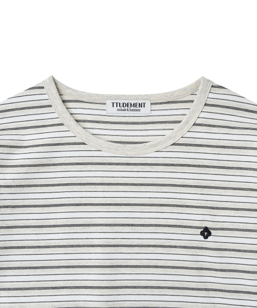 STRIPED ROUND-NECK T-SHIRT_OATMEAL