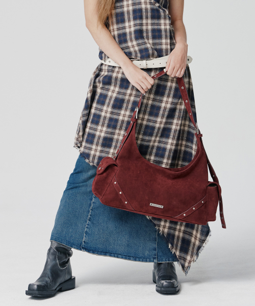 Stud Buckle Suede сумка Burgundy