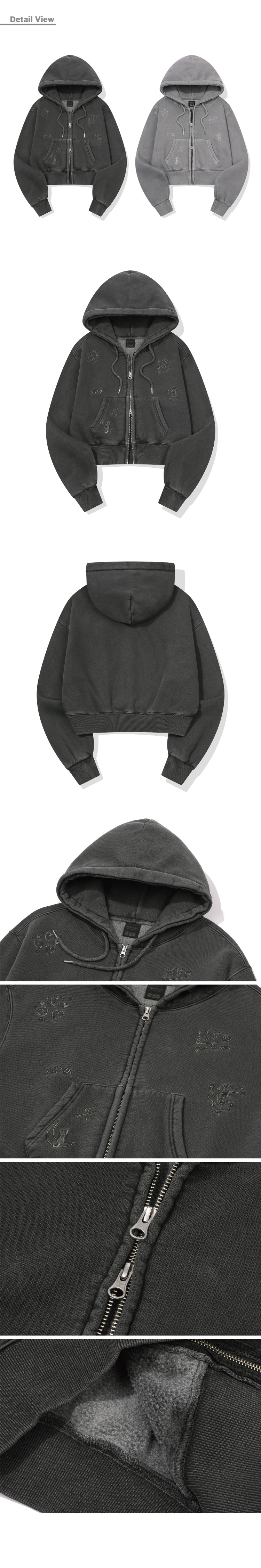 2-WAY DAY PIGMENT CROP HOOD ZIP-UP - 2 COLORS BLACK