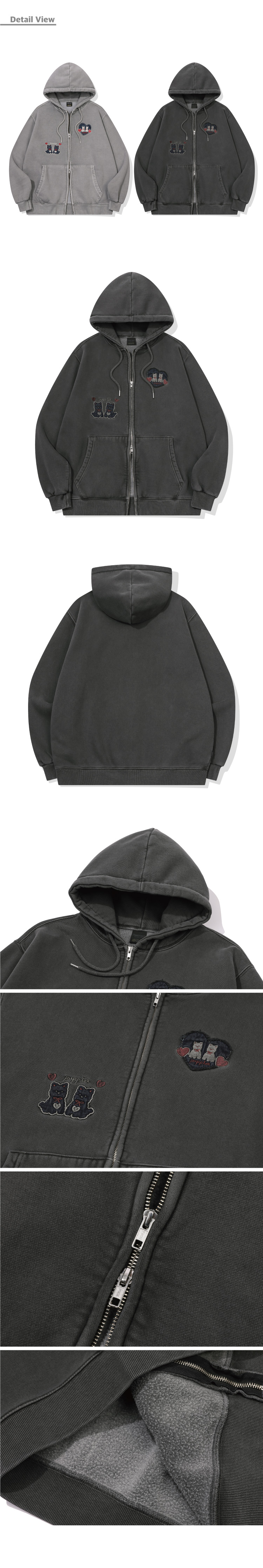 2-WAY HEART PUPPY PATCH HOOD ZIP-UP - 2 COLORS BLACK