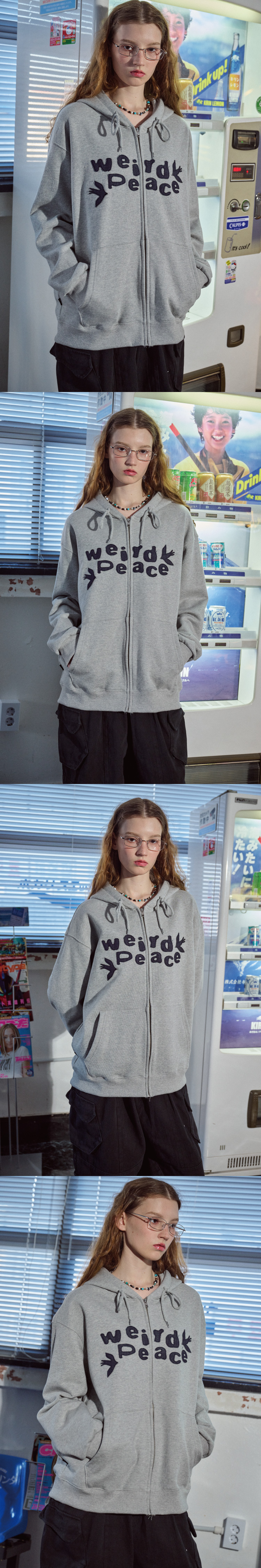 DENIM PATCH HOOD ZIP-UP - 2 COLORS GREY