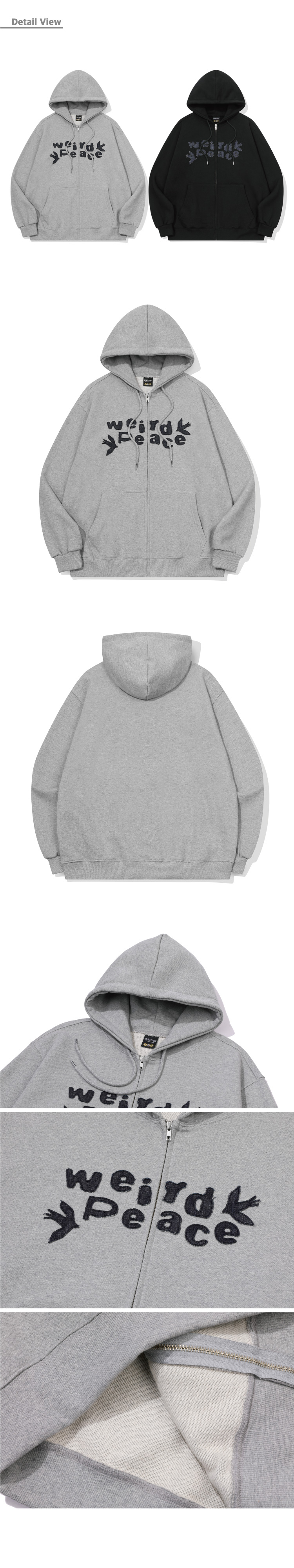 DENIM PATCH HOOD ZIP-UP - 2 COLORS GREY