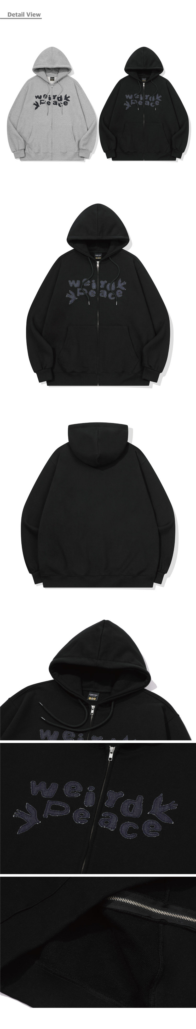 DENIM PATCH HOOD ZIP-UP - 2 COLORS BLACK