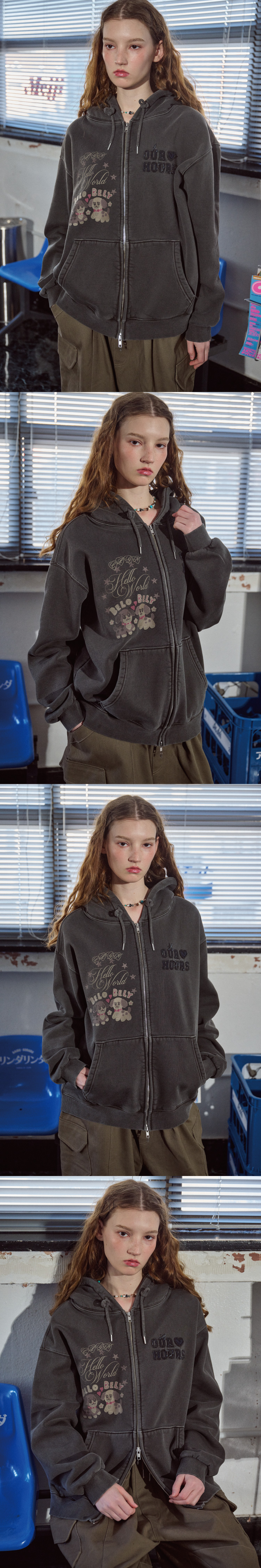 2-WAY PIGMENT HOOD ZIP-UP - 4 COLORS SMOKE BLACK