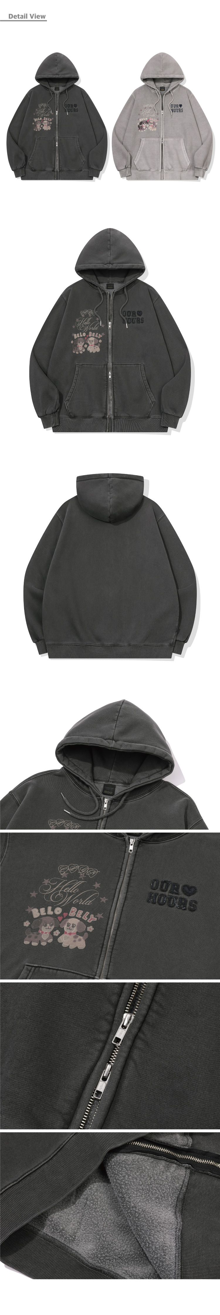 2-WAY PIGMENT HOOD ZIP-UP - 4 COLORS SMOKE BLACK