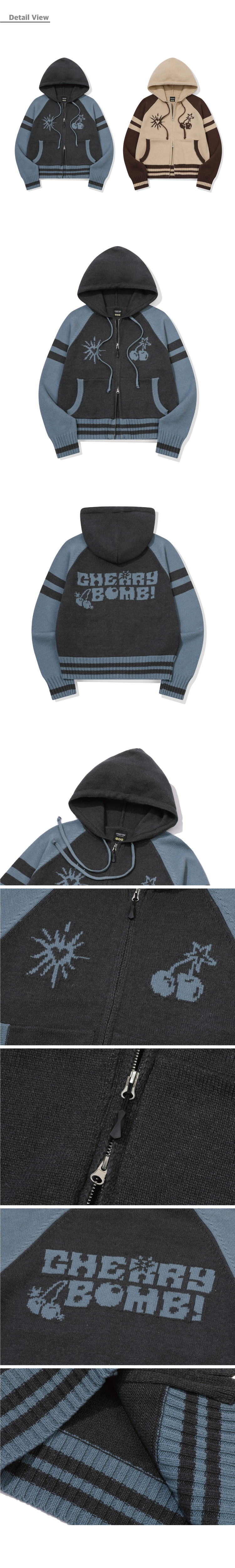 2-WAY CHERRY HOOD KNIT ZIP-UP - 2 COLORS BLUE