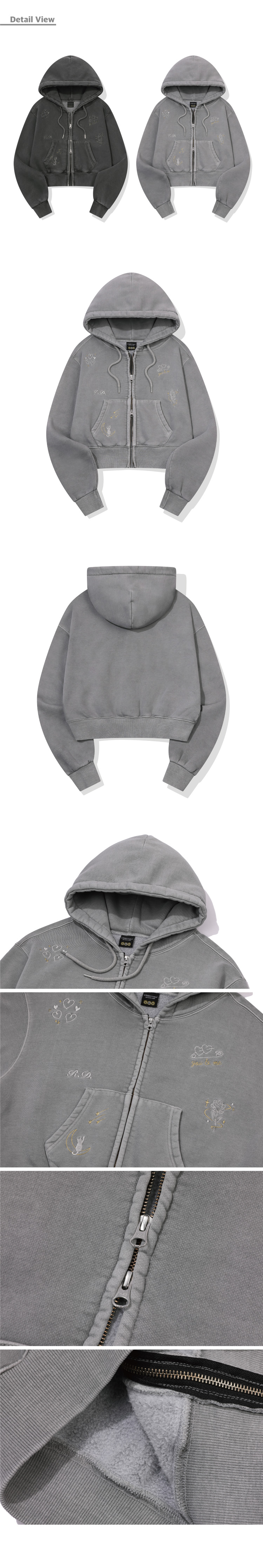2-WAY DAY PIGMENT CROP HOOD ZIP-UP - 2 COLORS DARK GREY