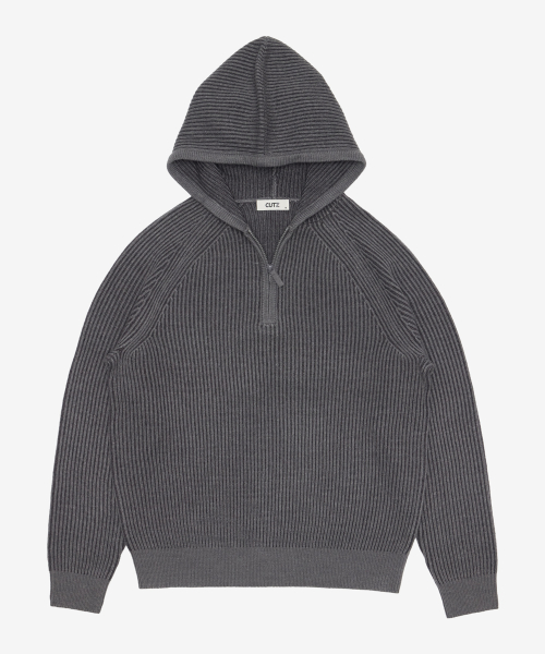 Two-tone Rib hooded knit -2color