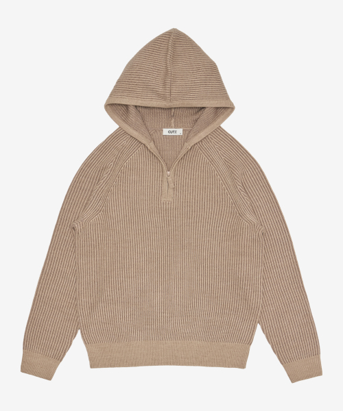 Two-tone Rib hooded knit -2color