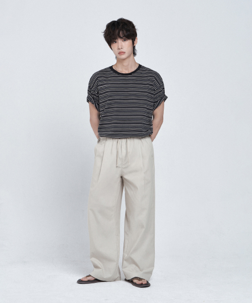 CALM STRIPED OVERFIT SHORT SLEEVE T-рубашка [BLACK]