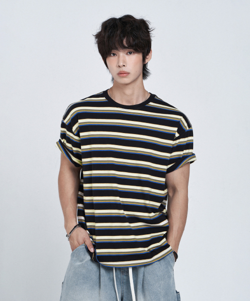 CALM STRIPED OVERFIT SHORT SLEEVE T-рубашка [IVORY]
