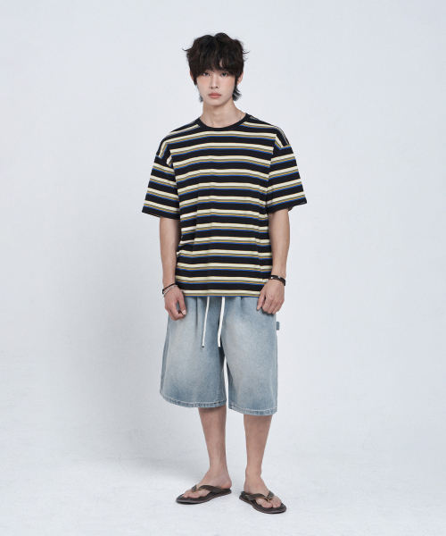 CALM STRIPED OVERFIT SHORT SLEEVE T-рубашка [IVORY]