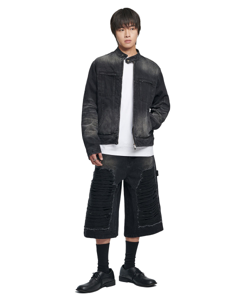 WASHED деним RIDER куртка - WASHED BLACK