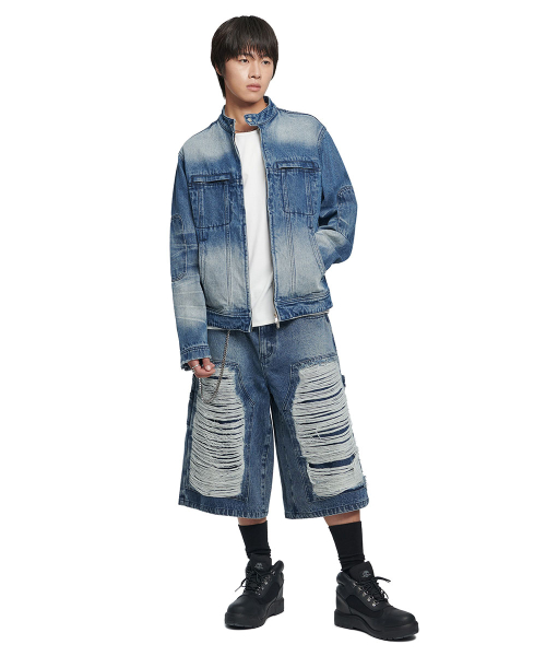 WASHED деним RIDER куртка - WASHED BLUE