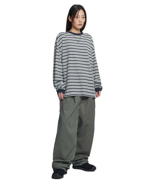 OFFBEAT STRIPE LONG SLEEVE TEE - BLACK