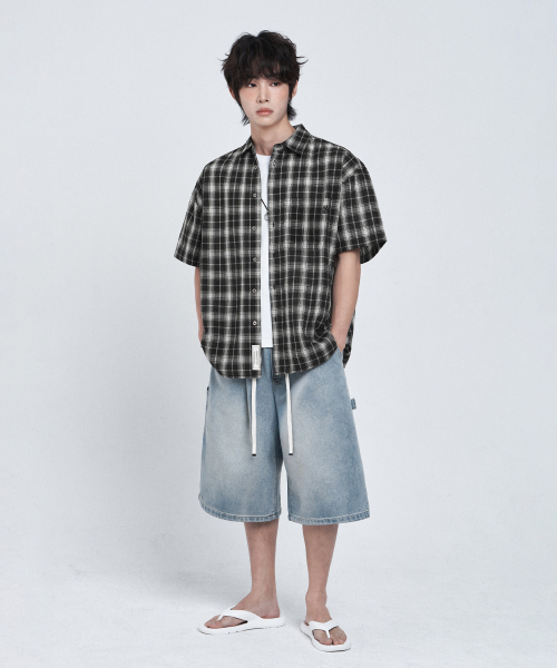 CHECK OVERFIT SHORT SLEEVE рубашка [BLACK]