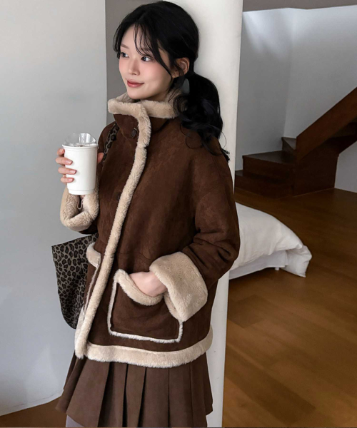 Contrast Faux Shearling куртка