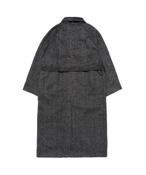 Длинное шерстяное пальто с высоким воротником и поясом (Black)