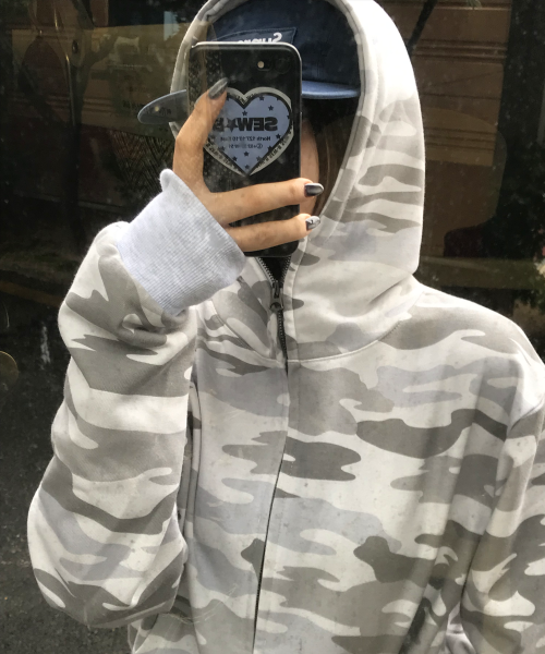 Худи на молнии high-neck white camo (полуоверсайз)