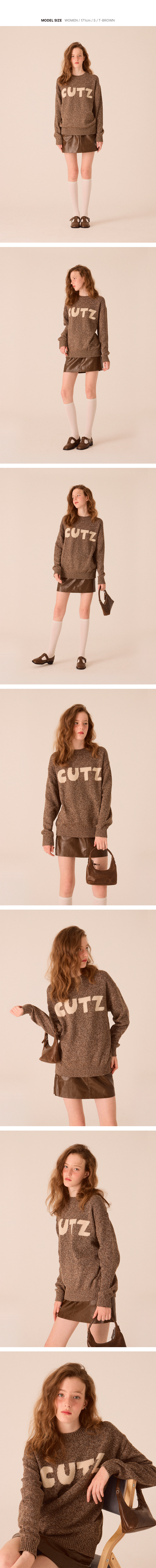 브라운 컬러 트위드 라운드 니트를 착용한 여성 모델의 다양한 착용 이미지입니다.