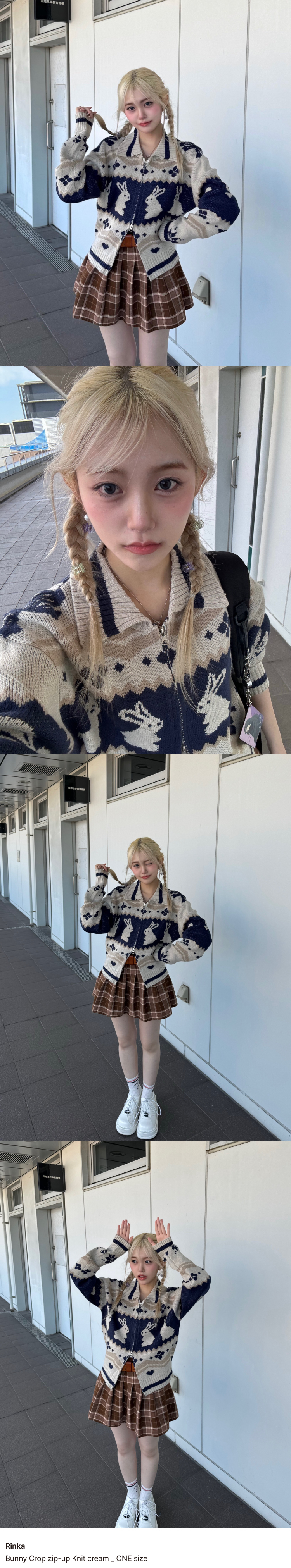 2-WAY BUNNY CROP ZIP-UP KNIT - 2 COLORS CREAM