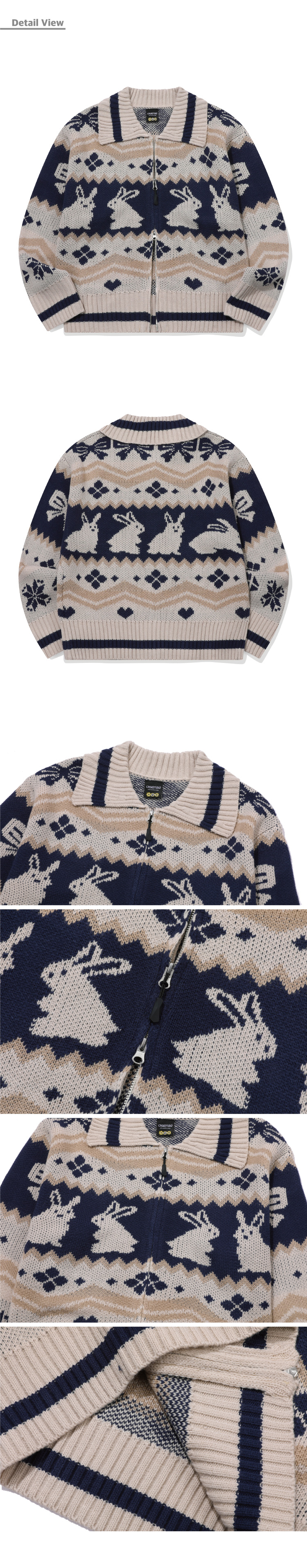 2-WAY BUNNY CROP ZIP-UP KNIT - 2 COLORS CREAM