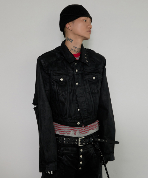 Укороченная джинсовка с пропиткой - Coated Black