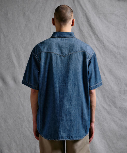 Джинсовая рубашка вестерн с коротким рукавом [Medium Indigo]