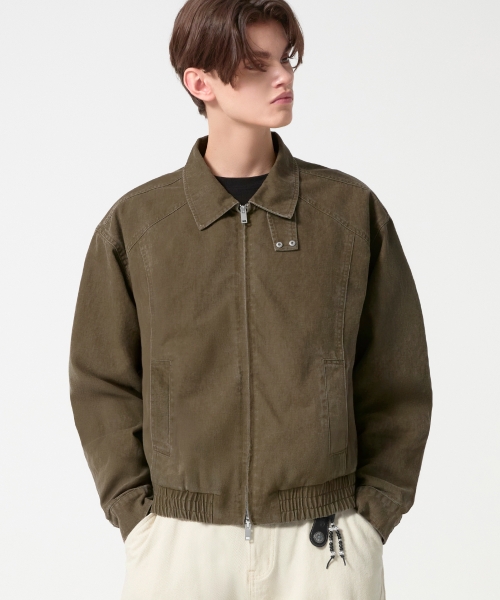 Укороченная хлопковая куртка с винтажной стиркой Khaki Brown