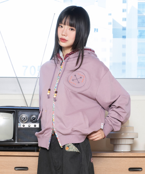 WXJ041 Hibiki Floral Contrast Hooded Zip-Up (фиолетовый)