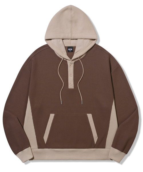 Худи вафельной вязки Henley с контрастной отделкой, Brown