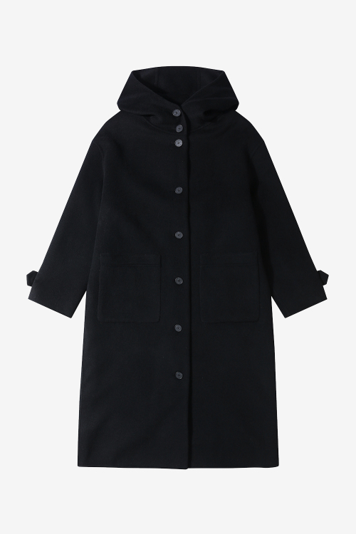 Cashmere hood long coat_Black