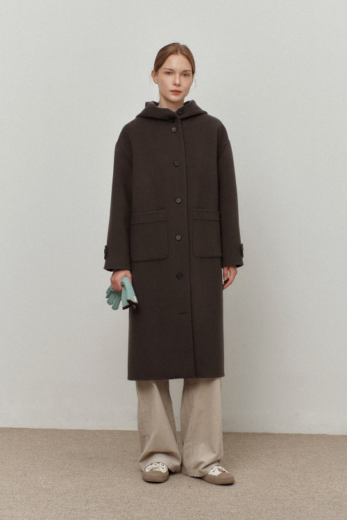 Cashmere hood long coat_Khaki