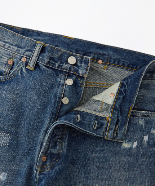 30S CINCH BACK SELVEDGE WIDE PANTS_REPAIR BLUE