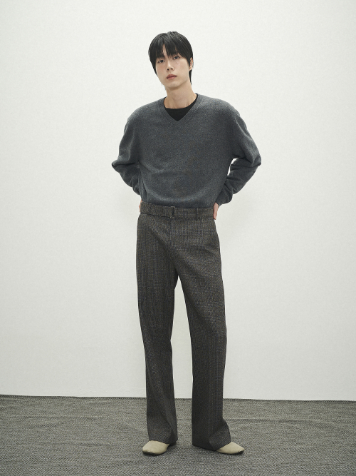 BELTED STRAIGHT FLARE TROUSERS BLUE CHECK (MARZOTTO)