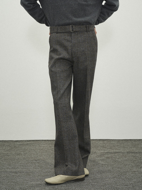 BELTED STRAIGHT FLARE TROUSERS BLUE CHECK (MARZOTTO)