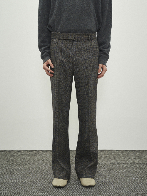 BELTED STRAIGHT FLARE TROUSERS BLUE CHECK (MARZOTTO)