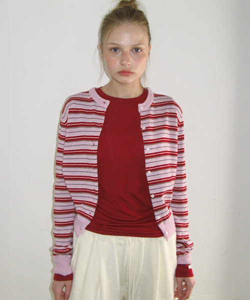 SOFT DAYS KNIT CARDIGAN PINK STRIPE