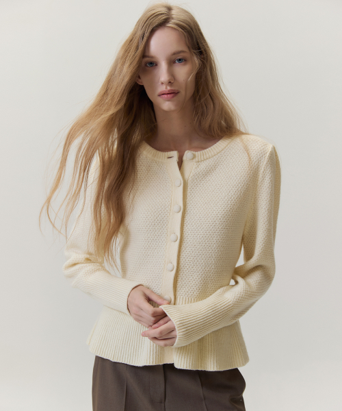 Расклешенный трикотажный кардиган_Cream