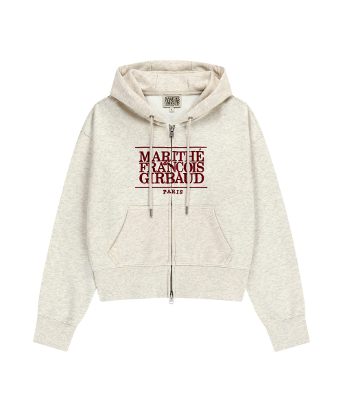 W CLASSIC LOGO CROP HOODIE ZIPUP oatmeal