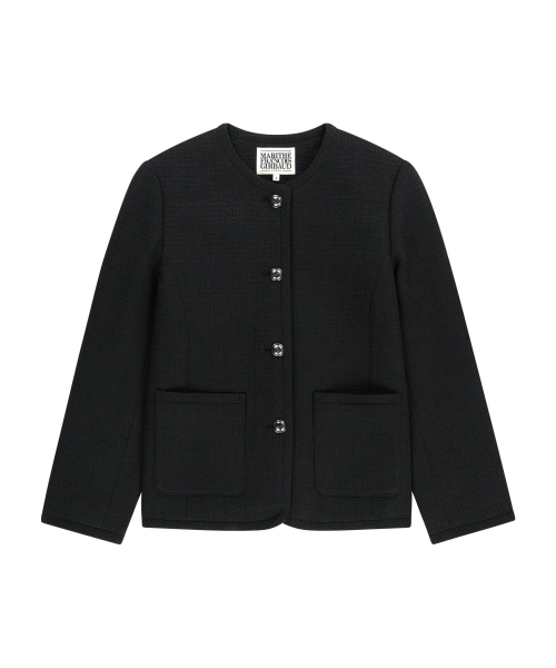 W TWEED ROUND NECK JACKET black