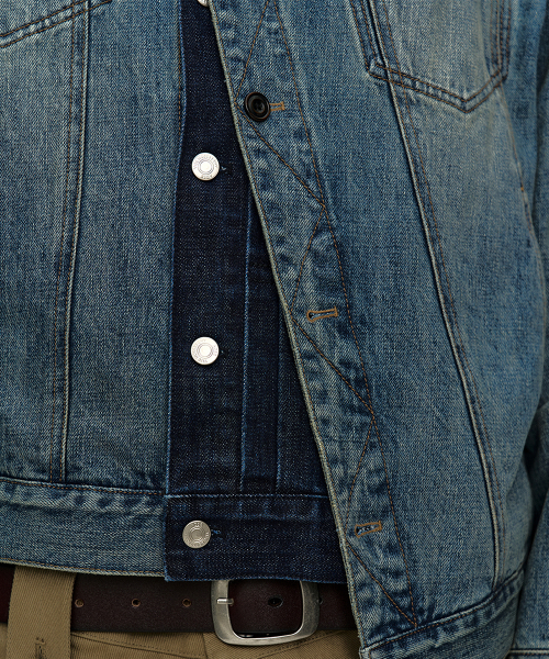 UNISEX ASYMMETRIC LAYERED DENIM JACKET awa747u(BLUE)