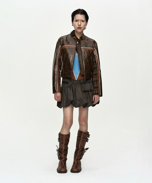 26 CIRCUIT TRACK FAUX-LEATHER JACKET awa752w(BROWN)